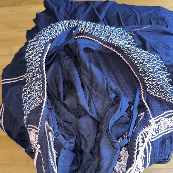 Free People Tunic Dress M Boho Black Embroidered Tassel Peasant LS Top‎ Paisley - Picture 6 of 10